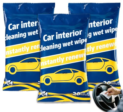 Car Interior Cleaning Wipes - Large 20x30cm Microfibre Cloths for Dashboard, Leather, Plastic & Fabric - 20 Pack (3 Packs) - Safe, Gentle Formula for Quick Car Detailing & Dust Removal