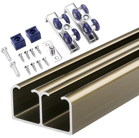 Kit de rails de porte coulissante en aluminium champagne pour placards à double dérivation 80 cm