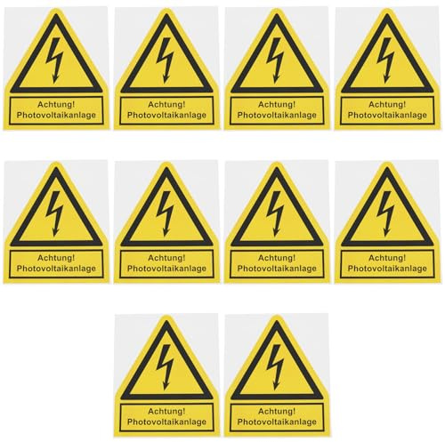 ECSiNG 10 Stück Gelbe Selbstklebende Warnaufkleber Achtung! Photovoltaikanlage 10 X 12 Cm für Den Industriellen Elektrischen Einsatz