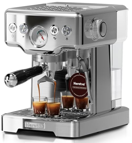 Neretva Manómetro Visible Cafetera Espresso Acero Inoxidable 1450W 15 Bar