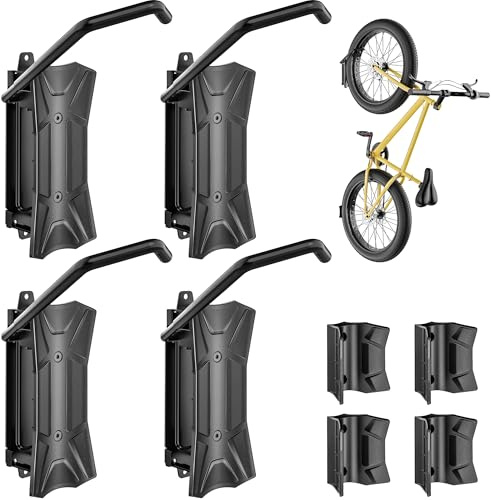 monTEK Swivel Bike Wall Mount, Fat Tire Bike Rack Holds up to 35kg - 4 Pack | Fits 2.8-4.5 Tire Width, Foldable Vertical Bike Hanger, Wall Bike Hooks for Garage, Heavy Duty Space-Saving Bicycle Storage