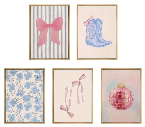 Tapufitil Blau Und Rosa Preppy Poster Set Von 5 Niedliche Coquette Schleifen Stiefel Wandkunst Ästhetische Küstenbilder Trendige Mädchen Wohnheim Deko Süße Rosa
