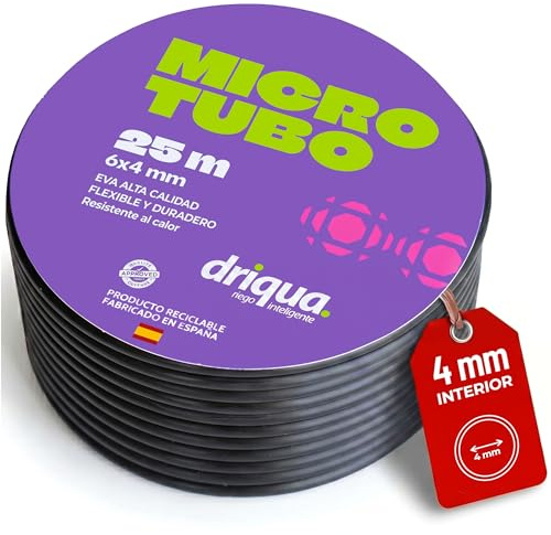Manguera Riego por Goteo Microtubo 4mm 25 Metros Flexible Tubo Riego Goteo | EVA, Protección UV Resistente al Sol y Calor 6x4 para Jardín Huerto Urbano Macetas Balcones y Terrazas, Fabricado en España