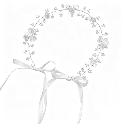 Haarschmuck Mädchen Kinder, Blumenmädchen Kopfschmuck Stirnband, Prinzessin Weiße Blume Kopfschmuck Perlen Haarkleid, Braut Haarschmuck Perle Stirnband, B