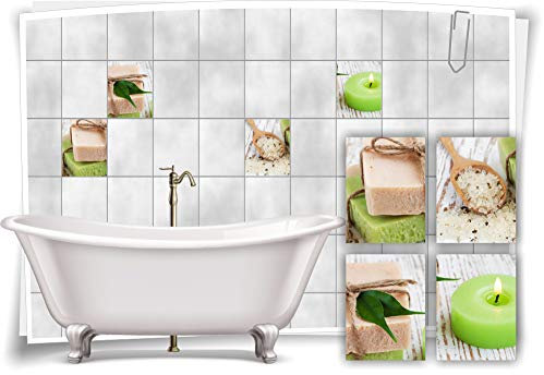 Medianlux Fliesenaufkleber Fliesenbild Seife Kerze Salz Deko Wellness Aufkleber Fliesen Bad Dekoration Badezimmer, 15x20cm fp5p36h-58332