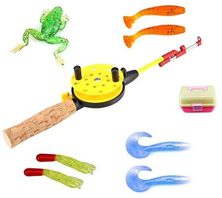NAWAISH - Set di esche da pesca con canna da pesca per bambini, con scatola, rosa, Taglia unica