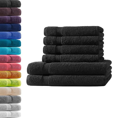 2X Duschtuch + 4X Handtuch | Schwarz | 100% Baumwolle Frottier | Oeko-TEX® Standard 100 | Premium Qualität 500 g/m²