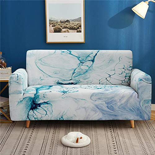 Treer Sofa Überwürfe Sofabezug, 3D Marmordruck 1 2 3 4 Sitzer Elastisch Schonbezug Antirutsch Sofa Abdeckung Hussen Polyester Stretch Abwaschbar Slipcover (Blauer Riss,3 Sitzer)