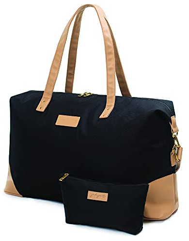Jadyn Luna Damen Weekender Bag und Reisetasche, groß, 37 Liter Fassungsvermögen, Schwarz, Softside Duffle Bag mit veganen Lederakzenten