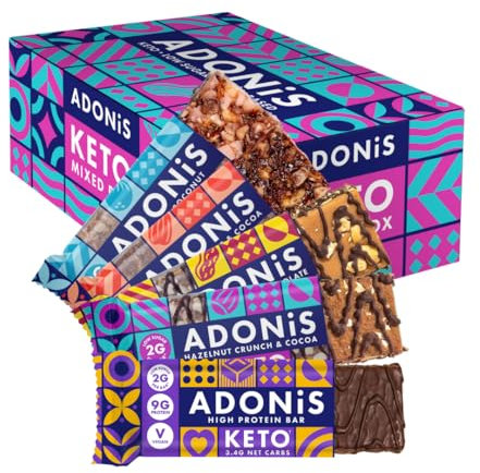 Adonis Keto Protein-Riegel und Nussriegel gemischt | 20 Stück | Keto Snacks | Vegan & 100% natürlich | Low Carb Bar und Low Sugar Snack | Perfect Keto-Diät Bars | Glutenfrei, ohne Zuckerzusatz