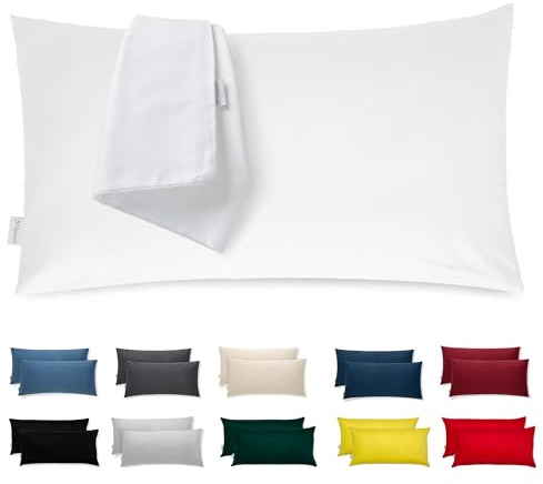 Kissenbezug 50x75 Baumwolle Premium Satin 2er Set Kissenhülle Deko für Kissen Bett/Sofa Stoff Superweicher Resistent Hypoallergen Anti-Milben Kopfkissenbezug mit Verdecktem Zip Voll Waschbar
