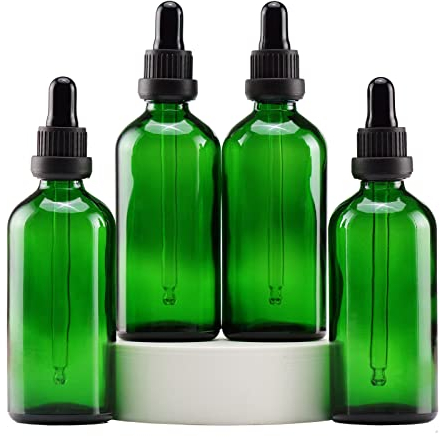 YIZHAO Flacon Compte Gouttes 100ml, Vert Flacon Huile Essentielle Vide avec Pipette Verre, pour Huile Essentielle, Aromathérapie, Laboratoire, Massage, Cosmétique, Voyage - 4 Pcs
