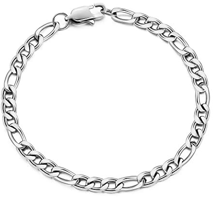 AFSTALR Figaro Armband Herren Edelstahl Silber Kette 6mm breit Figarokette Armkette Länge 19cm, Schmuck Geschenk für Manner