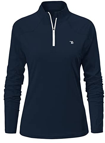 YSENTO Womens 1/4 Zip Running Tops Long Sleeve Sport Gym Top Training Casual Long Sleeve Golf Top(Navy,S)