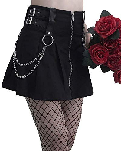 DINGJIUYAN Mini-Faltenrock für Damen, hohe Taille, Streetwear, Gothic, Kreuzröcke, Harajuku, Rock mit Reißverschluss, 40