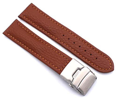 Sulla 20mm Uhrenband Genuine Leder Armband mit Faltschließe aus Edelstahl Hellbraun