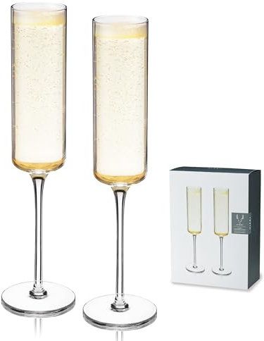 Viski Laurel Flutes Champagne Glasses, Set of 2, Clear