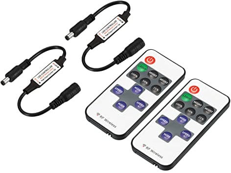 sourcing map Mini RF Wireless Remote Controller DC 5-24V 11-Key LED Dimmer Switch with DC Connector for Single Color LED Strip Lights, Black, Pack of 2