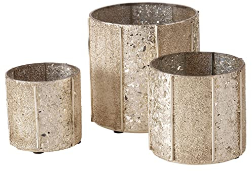 BOLTZE 3tlg Set Windlicht Belliani I rund I Gold Glitzer I Ø8cm, 10cm & 13cm I Teelichthalter aus Glas I Tisch-Deko I Teelichtgläser I Moderne Kerzenhalter für Wohnzimmer, Küche, Esstisch & Co