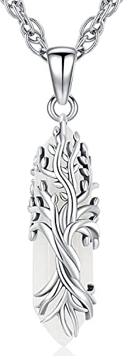 Baum des Lebens klar Quarz Kristall Anhänger Halskette Silber Edelstein Heilung Punkt Chakra Quarz Halskette für Frauen