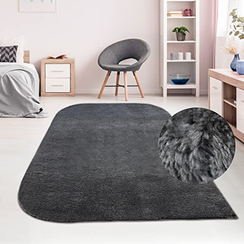 Teppich-Traum einfarbiger Designer Teppich mit runden Ecken – anthrazit, 120 x 170 cm