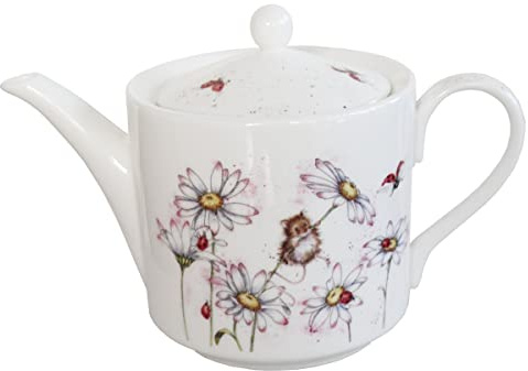 440s Wrendale Designs Porzellan Teekanne Maus&Blume ca.1130ml Royal Worcester mit Marienkäfer & Sommer-Blumen Motiven von der britischen Künstlerin Hannah Dale für Tee Kaffee Milch als Geschenk