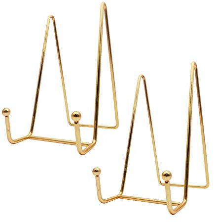 Funnytek 2PCS 6 inch Plate Stands - Metal Frame Holders for Photo, Pictures, Decorative Plate Dish and Tabletop Art, Gold