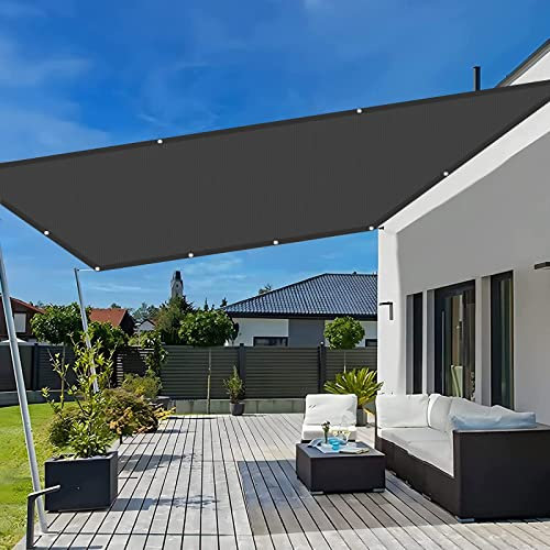 Sonnensegel Sonnenschutz 4 x 4 m Rechteck Sonnenschutz Winddicht Segeltuch Pergola mit Spannseilen mit Befestigungs Kit für Terrasse Garten Balkon, Dunkelgrau
