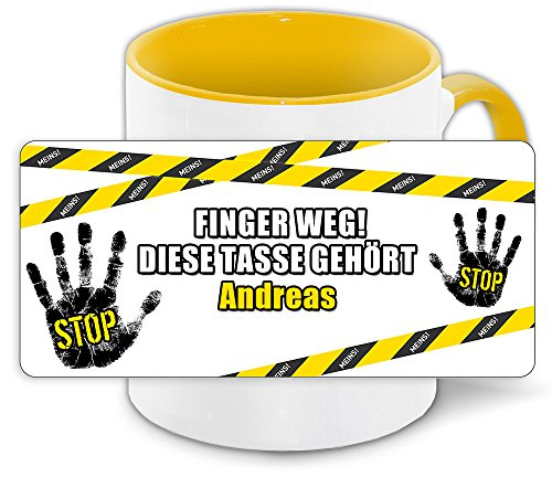 Büro-Tasse mit Namen Andreas und schönem Motiv Finger weg, diese Tasse gehört .., Farbe: gelb