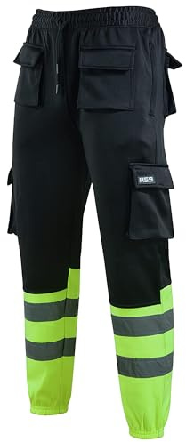 MS9 Mens Hi Viz Vis High Visibility Fleece Cargo Work Trousers Joggers