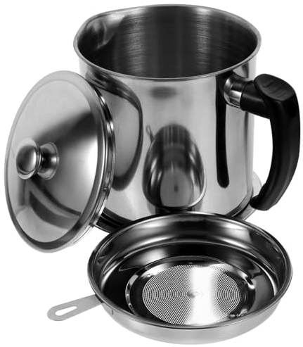 Lurrose Support Métallique 1 Pc Bidon D'huile Olive Inox Sauce De Soja Pour Friteuse De Sauce Soja Stockage D'huile De Cuisson Peut Séparateur d Huile Métal Pot De Plastique