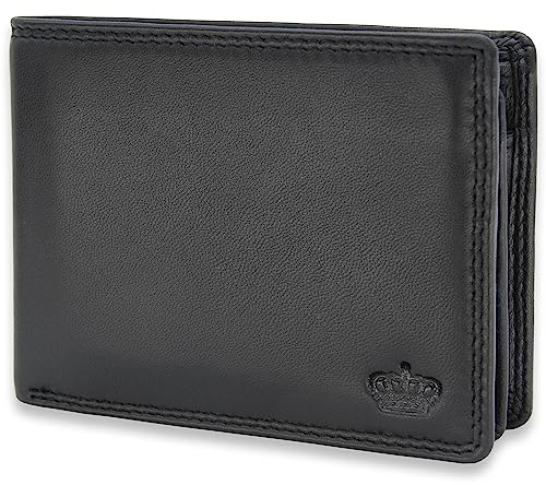 Baur Herren Geldbörse Echtes Leder Nappa | Geldbeutel mit RFID Schutz | Portemonnaie Querformat | Geldtasche mit Münzfach | Wallet mit viele Kartenfächer (Querformat Groß, Schwarz)