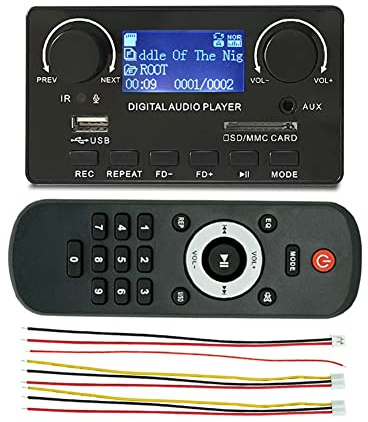 Osmond LCD-Display, Bluetooth 5.0, MP3-Decoder, Board, unterstützt Freisprecheinrichtung, FM DC 12 V, MP3, WMA, WAV, APE, FLAC, Audio-Player