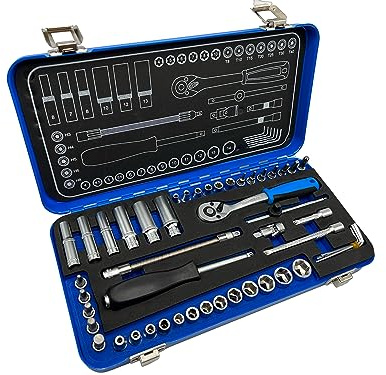 Kraftwelle 1/4 Zoll Ratschenkasten 50 teiliger Steckschlüsselsatz Werkzeugkoffer Nusskasten mit Ratsche 72 Zähne, Stecknusssatz 6-13mm, E-Profil Nuss, Torx/Feinmechanikwerkzeug