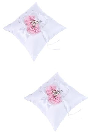 ABOOFAN 2stücke Ringkissen Für Hochzeiten Elegantes Perlblumen- Für Ringträger Weiches Kissen Weiß Und Rosa Für Romantische Zeremonien