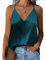 Zeagoo Canotta da Donna in Raso Verde Estive Tank Top Scollo a V Sexy Canottiera con Spalline Sottili, L