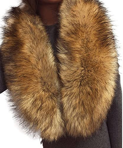 Damen Fauxpelzkragen Kunstfell Schal,Mode Wärm Fellkragen Kunstfell Kragen Fellimitat Fuchs Pelzkragen Pelzschal für Wintermantel Kapuze Jacke Elegant
