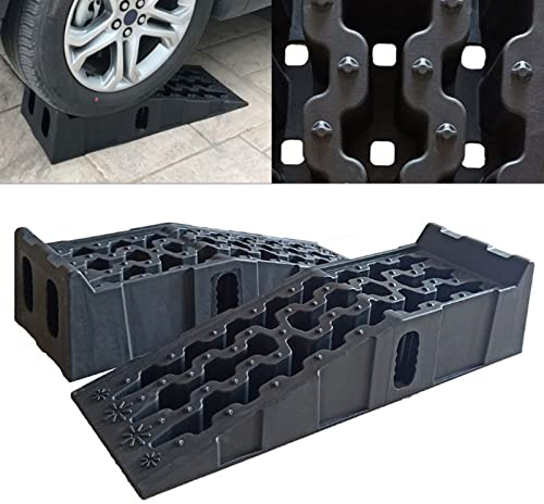 Lot de 2 rampes d'accès pour voiture - En plastique - Pour charge lourde - Plateforme - Protection anti-survol pour voiture, camion, caravane, rampes de chargement - Noir - Jusqu'à 16 000 lbs/7,25 T -