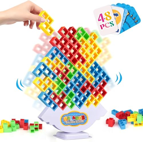 Zempertoopa Tetra Tower Balance Spiel,Tetra Tower Spiel, Tetra Tower Spiel für Kinder, Tetris Balance Toy, Kinder bausteine balancespiel für Jungen und Mädchen ab Jahre 3+ (48 pcs)