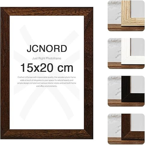 JCNORD MDF Walnussfarbener Holz Bilderrahmen 15x20 cm mit bruchsicherem Acrylglas | Moderner Fotorahmen für Wände und Tische