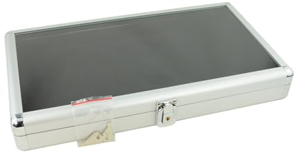 Box Displays Lockable Aluminium Display Case with Glass Lid - Jewellery Storage Organiser Show Case with Lock & Key