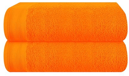 MALLONI HOME Baumwolle 2er-Pack Oversized Badetuch-Set 70 x 140 cm, große Badetücher, Ultra saugfähig, kompaktes und leichtes Handtuch — Orange