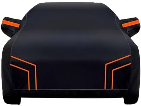 generisch Abdeckplane kompatibel mit Opel Adam 2013-2025, Wasserdicht Wetterfeste Auto Abdeckplane, Autoabdeckung Outdoor, Auto Abdeckplane Wasserdicht(Black Orange)