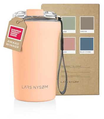 LARS NYSØM Taza térmica café para llevar con correa y Tapa Tritan | Termo Café de 0,38 litros con aislante | Travel mug de acero inoxidable a prueba de fugas (Creamy Peach, 380ml)