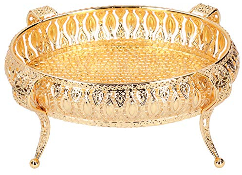 INIFLM Bandeja de Frutas de Metal, Bandeja de Frutas de Aleación de Zinc, Bandeja para Servir Dorada, Bandeja Decorativa con Patas para Servir, Plato para Almacenamiento de Postres Y Alimentos, Plato