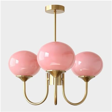 Grande suspension minimaliste en forme de boule de verre rose – Lustre Spoutnik à 5 lumières du milieu du siècle, suspension moderne en forme de globe en verre Spoutnik, plafonnier suspendu en or indu