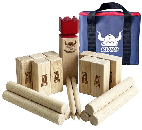 Kubb Game Set Hardwood Throwing Game Vikings Game Wooden Toss Game (Classic, with Carry Bag)