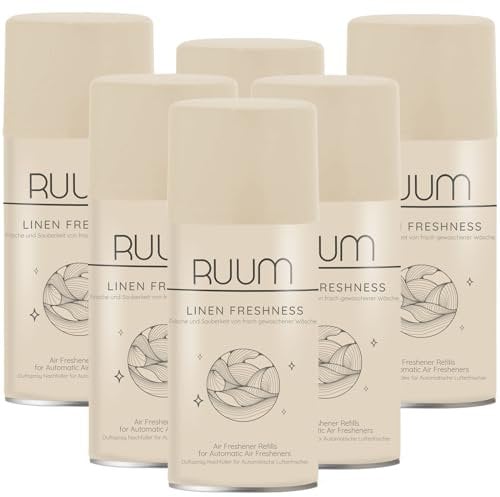 RUUM Lufterfrischer Nachfüller 6er Pack Linen Freshness - Duft Nachfüller kompatibel mit Air Wick Freshmatic, Glade Brise - 6x 250 ml Duftspray für Geruchsneutralisierung & Frische