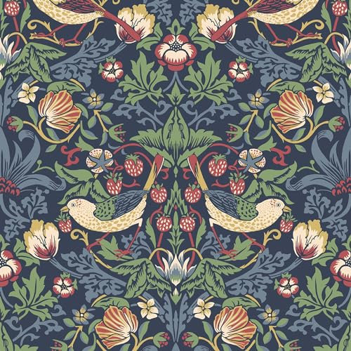 Galerie Arts and Crafts Blue/Green/Red Fragaria Garden Wallpaper Roll