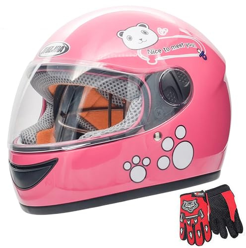 Kids Bike Helmet with Gloves, for Pedal Scooter, Motorcycle, ATV, Quad Bicycle, Suitable for Ages 3-6 (Pink)